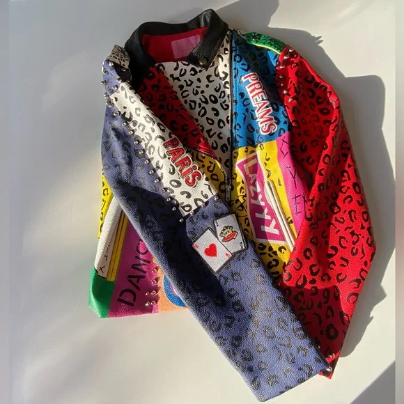 AZALEA WANG Studded Moto Jacket, Wonka Colors Rock Star Game Moto Jacket Sz: XL - Picture 9 of 16